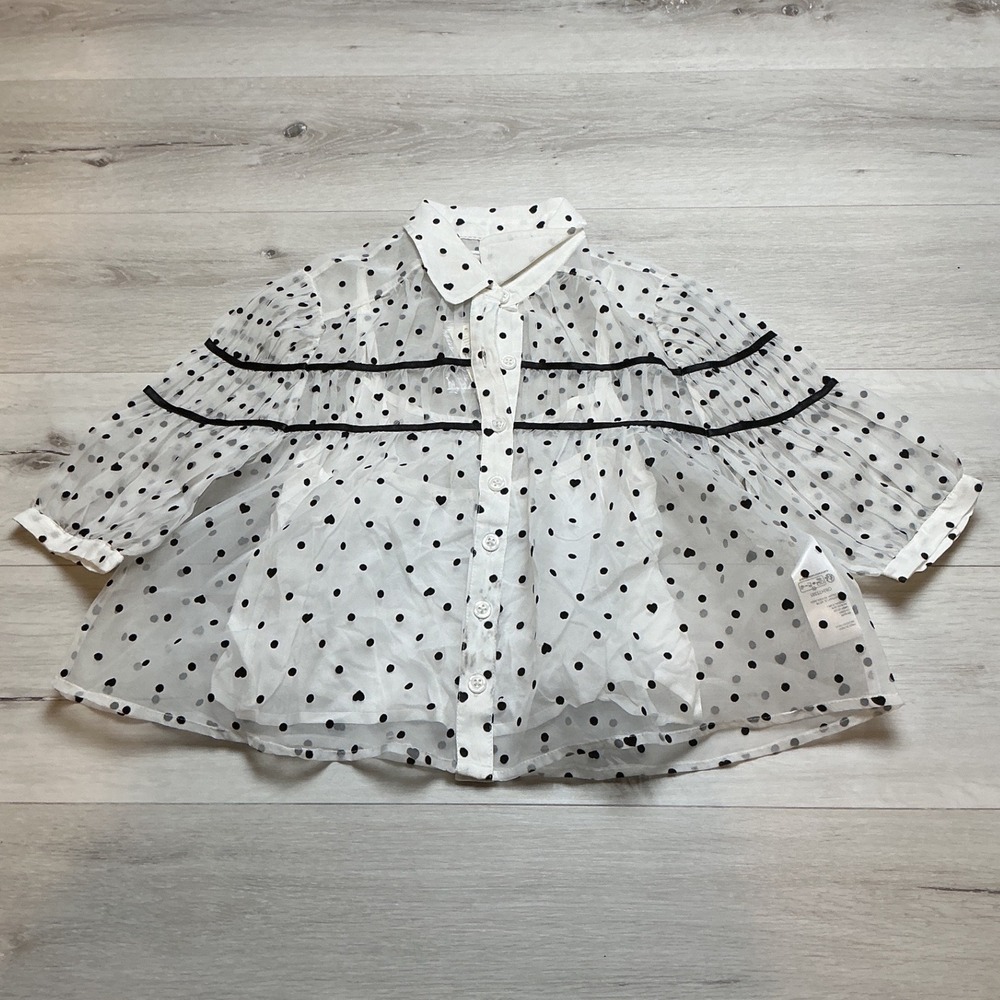 Anthropologie Maeve Heart Polka Dot Sheer Blouse White Black XS New With Tags - Picture 2 of 4